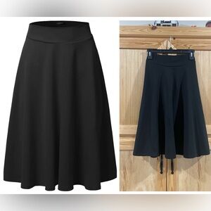 Ssoulm black modest flare midi skirt closet staple outing date church office